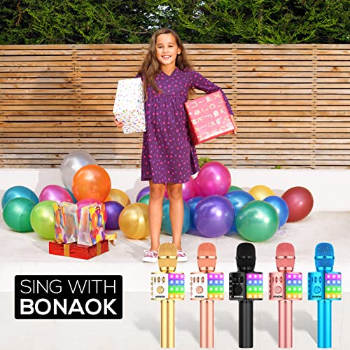 BONAOK Wireless Bluetooth Karaoke Microphone for Kids, Portable Handheld Singing Mic Speaker MP3 Player with Controllable LED Lights, Party for Adults Girls Boys Teens Q37L (Blue)