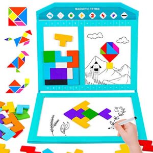 vatos puzzle brain teasers magnetic tangram jigsaw toys magnet drawing board intelligence colorful 3d russian blocks game stem educational gift for kids boys girl age 3 4 5 6+ year old (47 pcs)