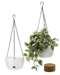 sarosora 8'' self watering hanging basket planter for outdoor indoor plants flowers herbs planters(2-pack, 8'')