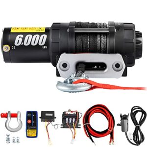 VEVOR Electric Winch 6000lb Load Capacity Truck Winch Synthetic Rope with Wireless Remote Control, Powerful Motor for ATV UTV Off Road Trailer