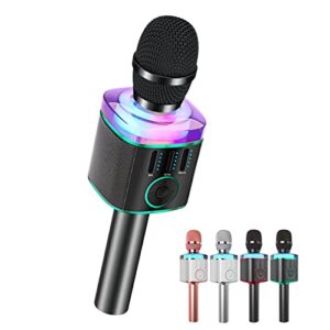 bonaok wireless bluetooth karaoke microphone with led lights, handheld karaoke machine with magic sing recording for kids adults gift q31 (green)