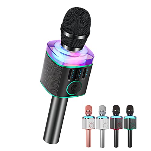 BONAOK Wireless Bluetooth Karaoke Microphone with LED Lights, Handheld Karaoke Machine with Magic Sing Recording for Kids Adults Gift Q31 (Green)