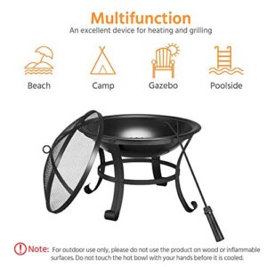 Yaheetech 22in Outdoor Metal Fire Pit with Poker and Spark Screen Cover, Multifunctional Portable Firepit Fireplace Stove Wood Burning for Camping Picnic Bonfire Patio Backyard Garden Beaches Park