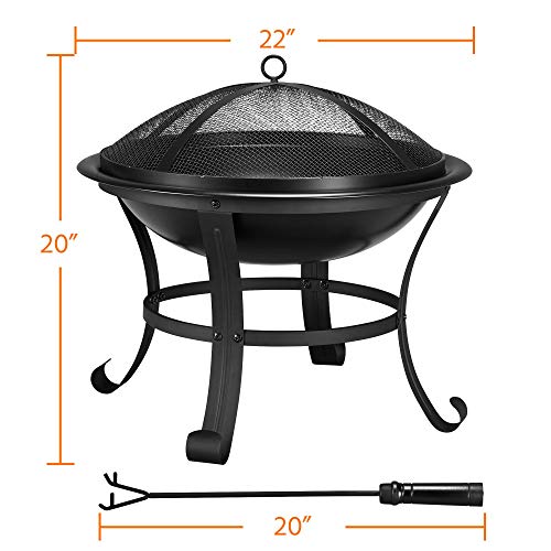 Yaheetech 22in Outdoor Metal Fire Pit with Poker and Spark Screen Cover, Multifunctional Portable Firepit Fireplace Stove Wood Burning for Camping Picnic Bonfire Patio Backyard Garden Beaches Park