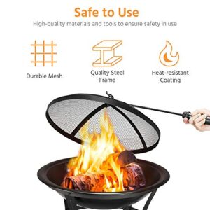 Yaheetech 22in Outdoor Metal Fire Pit with Poker and Spark Screen Cover, Multifunctional Portable Firepit Fireplace Stove Wood Burning for Camping Picnic Bonfire Patio Backyard Garden Beaches Park