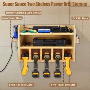 Power Tool Storage, Power Tools Organizer, Cordless Drill Charging Station Wall Mount Five Drill Holder with Screwdriver Rack and Drill Bit Rack Garage Storage Tool Organizer