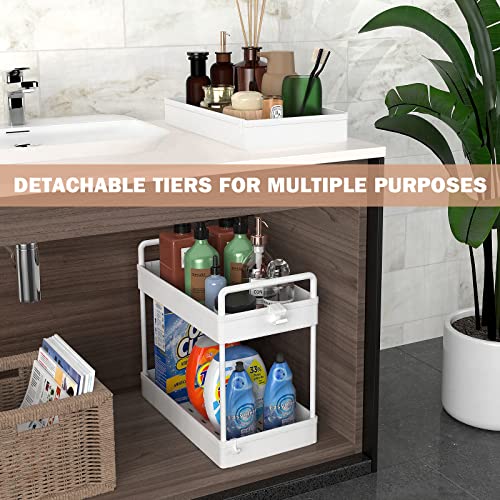 Ronlap 3 Tier Classic Slim Storage Cart with Wheels Slide Out Plastic Rolling Utility Cart Organizer for Bathroom Laundry Room Kitchen Office Narrow Place, White