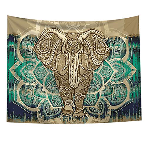 Bohemian Elephant Tapestry - Mandala Boho Vintage Watercolor Yoga Tapestries Wall Hanging Indian Art Home Decoration Bedroom Decor Living Room Door Curtain Balcony Sheer Room Divider 59.1" × 51.2"