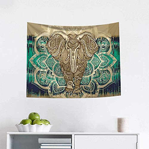 Bohemian Elephant Tapestry - Mandala Boho Vintage Watercolor Yoga Tapestries Wall Hanging Indian Art Home Decoration Bedroom Decor Living Room Door Curtain Balcony Sheer Room Divider 59.1" × 51.2"