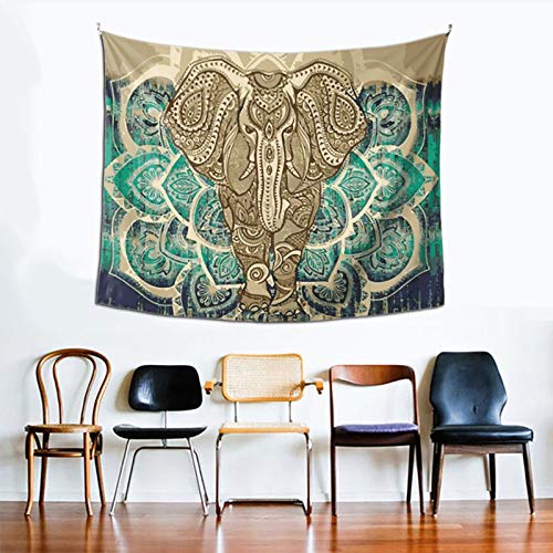 Bohemian Elephant Tapestry - Mandala Boho Vintage Watercolor Yoga Tapestries Wall Hanging Indian Art Home Decoration Bedroom Decor Living Room Door Curtain Balcony Sheer Room Divider 59.1" × 51.2"