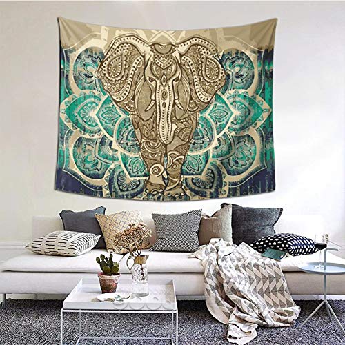 Bohemian Elephant Tapestry - Mandala Boho Vintage Watercolor Yoga Tapestries Wall Hanging Indian Art Home Decoration Bedroom Decor Living Room Door Curtain Balcony Sheer Room Divider 59.1" × 51.2"