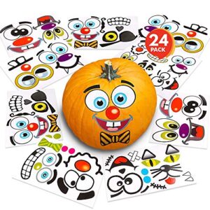artcreativity halloween pumpkin decorating stickers - 24 large sheets - jack-o-lantern decoration kit - 52 total face stickers - cute halloween decor idea - treats, gifts, and crafts for kids- 6" x 9"