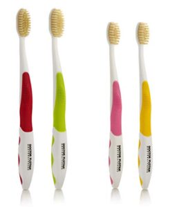 mouthwatchers - manual toothbrushes - clean teeth for family - 4 count - floss bristle silver - invented by doctor plotka's