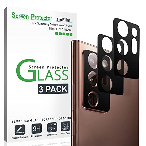 amFilm (3 Pack Camera Protector for Samsung Galaxy Note 20 Ultra, Rear-Facing Camera Tempered Glass Screen Protector (3 Pack, Black)