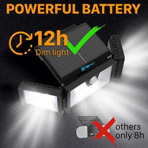 TBI Security Solar Lights Outdoor 216 LED 2200LM, 6500K - Extra-Wide Adjustable 360° 3 Heads with 3 Modes,Wireless Motion Sensor 40ft - Waterproof IP65 Spot Flood Lights Solar Powered 2200mah(2 Pack)