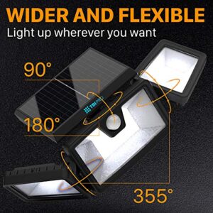 TBI Security Solar Lights Outdoor 216 LED 2200LM, 6500K - Extra-Wide Adjustable 360° 3 Heads with 3 Modes,Wireless Motion Sensor 40ft - Waterproof IP65 Spot Flood Lights Solar Powered 2200mah(2 Pack)