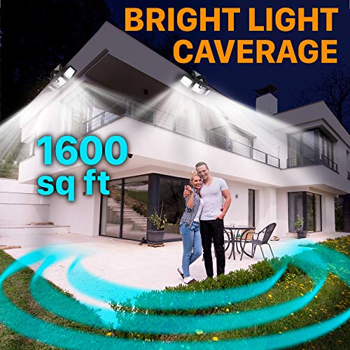 TBI Security Solar Lights Outdoor 216 LED 2200LM, 6500K - Extra-Wide Adjustable 360° 3 Heads with 3 Modes,Wireless Motion Sensor 40ft - Waterproof IP65 Spot Flood Lights Solar Powered 2200mah(2 Pack)