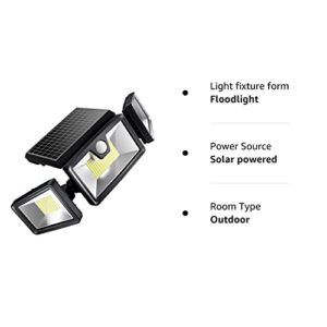 TBI Security Solar Lights Outdoor 216 LED 2200LM, 6500K, 7W - Extra-Wide Adjustable 360° 3 Heads with 3 Modes, Wireless Motion Sensor 40ft - Waterproof IP65 Spot Flood Lights Solar Powered 2200mah