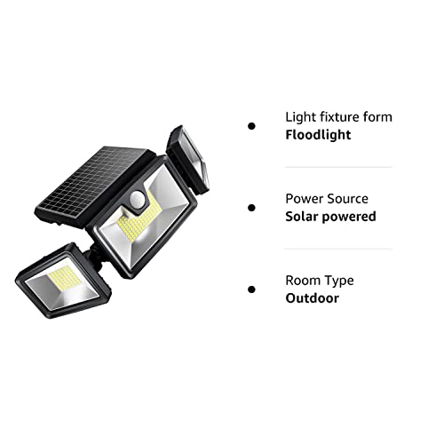 TBI Security Solar Lights Outdoor 216 LED 2200LM, 6500K, 7W - Extra-Wide Adjustable 360° 3 Heads with 3 Modes, Wireless Motion Sensor 40ft - Waterproof IP65 Spot Flood Lights Solar Powered 2200mah