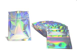 50 - 4x6" holographic rainbow flat ziplock double-sided reusable metallic food storage bags (iridescent)