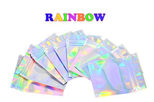 50 - 4x6" Holographic Rainbow Flat Ziplock Double-Sided Reusable Metallic Food Storage Bags (Iridescent)