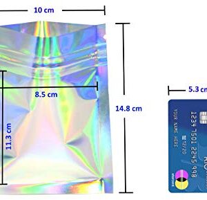 50 - 4x6" Holographic Rainbow Flat Ziplock Double-Sided Reusable Metallic Food Storage Bags (Iridescent)