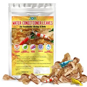 jor 60 pack water conditioner leaves for freshwater betta & shrimp aquarium, fin rot treatment mini 2" long indian almond leaves, leaf lowers tank's ph, helps in successful breeding, aquarium décor