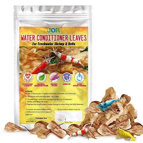 JOR 60 Pack Water Conditioner Leaves for Freshwater Betta & Shrimp Aquarium, Fin Rot Treatment Mini 2" Long Indian Almond Leaves, Leaf Lowers Tank's pH, Helps in Successful Breeding, Aquarium Décor