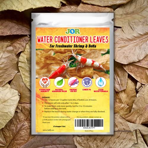 JOR 60 Pack Water Conditioner Leaves for Freshwater Betta & Shrimp Aquarium, Fin Rot Treatment Mini 2" Long Indian Almond Leaves, Leaf Lowers Tank's pH, Helps in Successful Breeding, Aquarium Décor