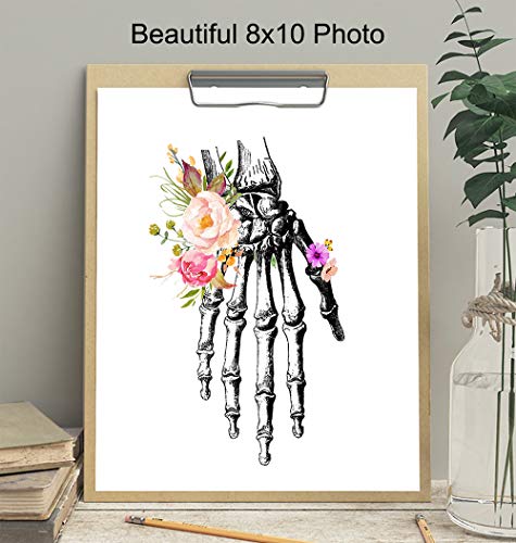 Original Flower Hand Skeleton Wall Art Print - Unique Steampunk Anatomy - Gothic Home Decor for Dr Office - Gift for Doctor, Physician, Nurse, PA - 8x10 Unframed Photos - Orthopedic Bones Poster