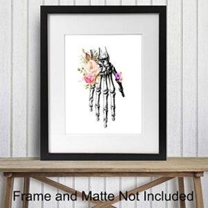 Original Flower Hand Skeleton Wall Art Print - Unique Steampunk Anatomy - Gothic Home Decor for Dr Office - Gift for Doctor, Physician, Nurse, PA - 8x10 Unframed Photos - Orthopedic Bones Poster