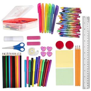 kraftic art kit coloring set for kids, complete back to school art supplies kit, art box organizer, drawing supplies art case with removable tray for boys and girls, ages 4-8