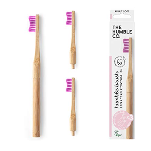 The Humble Co. Bamboo Toothbrush & 3 Toothbrush Heads Vegan and Eco Friendly Toothbrushes for Sustainable Zero Waste Oral Care, BPA Free Soft Bristle Toothbrush (Purple)