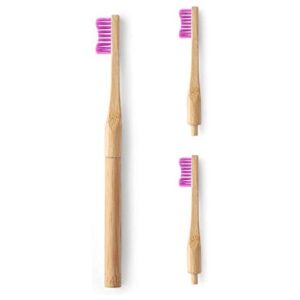 The Humble Co. Bamboo Toothbrush & 3 Toothbrush Heads Vegan and Eco Friendly Toothbrushes for Sustainable Zero Waste Oral Care, BPA Free Soft Bristle Toothbrush (Purple)