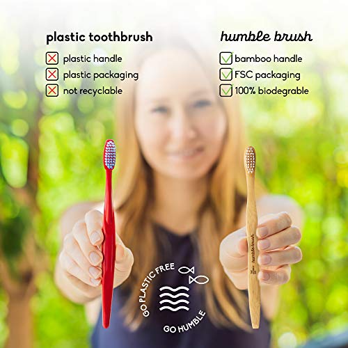 The Humble Co. Bamboo Toothbrush & 3 Toothbrush Heads Vegan and Eco Friendly Toothbrushes for Sustainable Zero Waste Oral Care, BPA Free Soft Bristle Toothbrush (Purple)