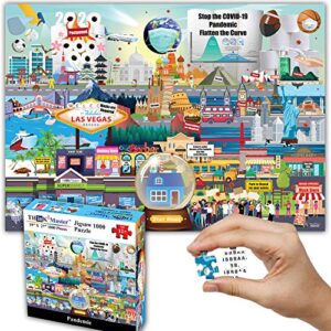 think2master pandemic 1000 pieces jigsaw puzzle' for kids 12+. great gift for friends & family. shows the events of 2020 & 2021 including toilet paper shortage, protest, face mask size: 26.8” x 18.9”