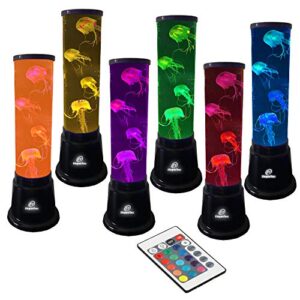 elegantoss led round jellyfish lava lamp with 7 color changing light effects, remote. a sensory synthetic jelly fish aquarium tank 14 inches tall mood lamp.