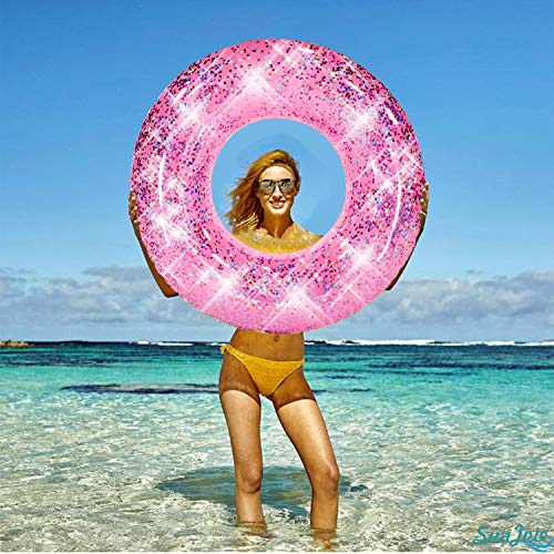 Boxgear Pink Glitter Swim Ring for Pool Beach Lake Glitter Pool Inflatable Swim Tube Glitter Swim Ring for Kids, Adults Glitter Pool Floating Tube Inflatable Pool Float Glitter Pool Ring (48 Inch)