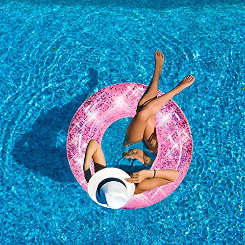 Boxgear Pink Glitter Swim Ring for Pool Beach Lake Glitter Pool Inflatable Swim Tube Glitter Swim Ring for Kids, Adults Glitter Pool Floating Tube Inflatable Pool Float Glitter Pool Ring (48 Inch)