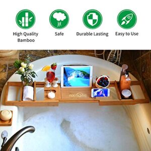 Little kuku Bathtub Tray - Bathtub Caddy Tray for Luxury Bath - Expandable Bamboo Bathtub Tray with Book and Wine Holder - Extra Soap Dish (Yellow)