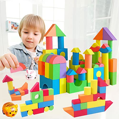 QIDIWIN EVA Foam Softie-Blocks for Kids Building Toys, Ideal Construction Blocks Toys for Toddlers, 46 Pieces in Different Shapes and Sizes