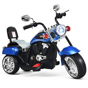 honey joy kids motorcycle,6v battery powered toddler chopper motorbike ride on toy w/horn & headlight, foot pedal, 3-wheel mini electric motorcycle for kids, gift for boys girls(blue)