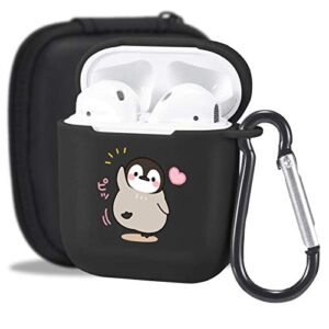maycari cute penguin case for airpods 2&1 with keychain,（black） animals design protective soft tpu cover compatible with apple airpods charging case for girls&boys