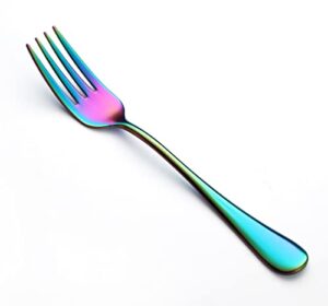 colorful salad forks set of 8, stainless steel rainbow dessert forks, 8-piece iridescent silverware flatware fork, mirror finish and dishwasher safe, 6.8-inch