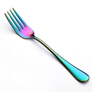 Colorful Salad Forks Set of 8, Stainless Steel Rainbow Dessert Forks, 8-Piece Iridescent Silverware Flatware Fork, Mirror Finish and Dishwasher Safe, 6.8-Inch