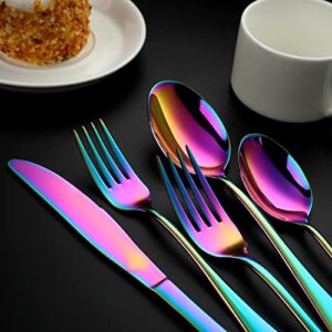 Colorful Salad Forks Set of 8, Stainless Steel Rainbow Dessert Forks, 8-Piece Iridescent Silverware Flatware Fork, Mirror Finish and Dishwasher Safe, 6.8-Inch