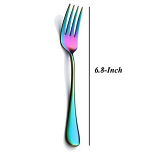 Colorful Salad Forks Set of 8, Stainless Steel Rainbow Dessert Forks, 8-Piece Iridescent Silverware Flatware Fork, Mirror Finish and Dishwasher Safe, 6.8-Inch