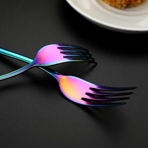 Colorful Salad Forks Set of 8, Stainless Steel Rainbow Dessert Forks, 8-Piece Iridescent Silverware Flatware Fork, Mirror Finish and Dishwasher Safe, 6.8-Inch