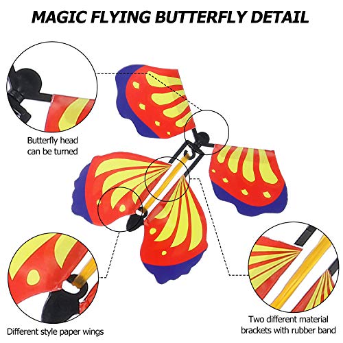 20 Pieces Magic Flying Butterfly Rubber Band Powered Wind up Butterfly Toy for Surprise Book Romantic Fairy Flying Toys for Christmas Party Playing Birthday Anniversary Wedding Christmas Surprise