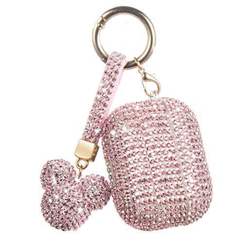 Luxurious Shining Rhinestone Diamante Apple AirPods Pro Case, Bling Sparkle Protective Cover Carrying Mickey Ball Keychain for Airpods Pro,Shockproof Anti-Scratch Anti-dust (Pink)